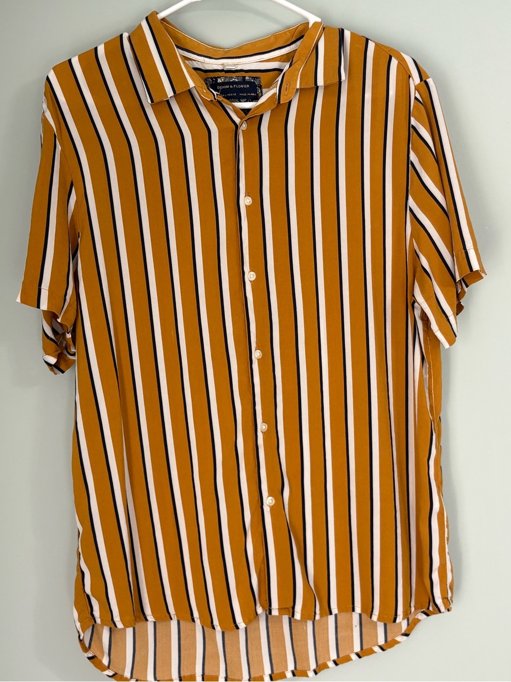 Denim & Flower Ricky Singh Mens L Striped Short Sleeve Button Up Yellow Shirt